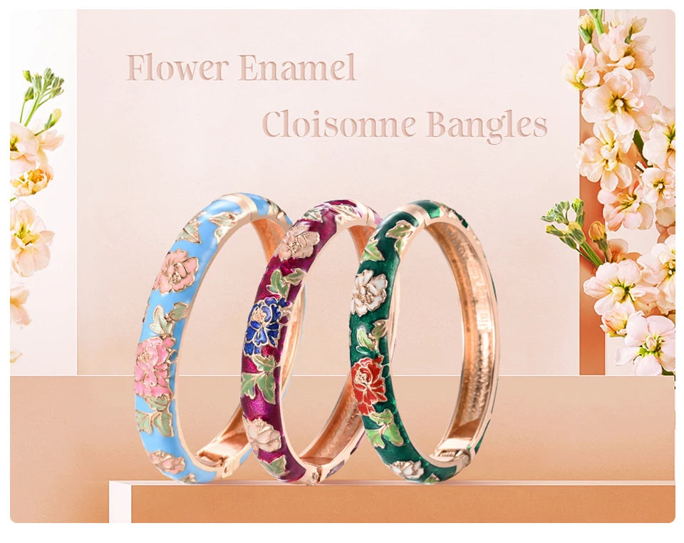 Floral Enamel Cloisonné Bangle Bracelet