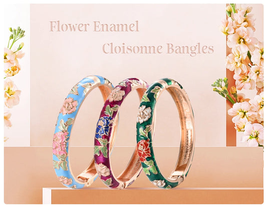 Floral Enamel Cloisonné Bangle Bracelet